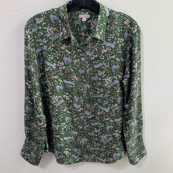 SOLD J.CREW COLLECTION Silk Shirt Jungle Cat Print - Picture 3 of 9